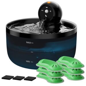 Trinkbrunnen für Katze Kabellos Wasserbrunnen für Katzen: Katzenbrunnen mit Bewegungsmelder – Trinkbrunnen Hunde Akku mit Sensor – Wasserspender Katze mit 6 Kohlefilters + 3 Schwämmes – Schwarz
