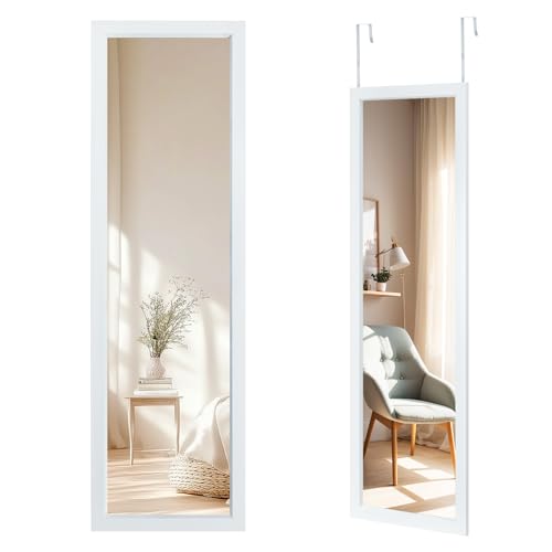 Trintion Ganzkörperspiegel, 110x33cm Wandspiegel Türspiegel Mit 2 Haken Höhenverstellbar, Spiegel Groß Aus Bruchsicherem Glas Für Eingänge Und Schlafzimmer Ganzkörperspiegel (Weiß)