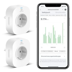 EIGHTREE Smart WLAN Steckdose mit Strommessung 16A, 2,4-GHz-WLAN 2er Pack