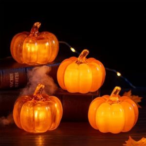 4 Pack Halloween Kürbis LED, Herbstdeko Kürbis Beleuchtet, Tischdeko Herbst