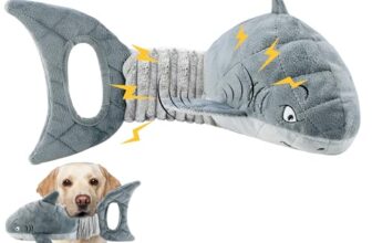 LEGEND SANDY Hundespielzeug für Aggressive Kauer, großes Hundespielzeug, um sie zu beschäftigen, interaktives quietschendes Haustierspielzeug, Tauziehen, Crinkle Grey Shark