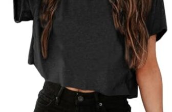 Tankaneo Damen Crop Top Oversize Sport T Shirt Rundhals,Schwarz,L