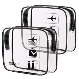 OSDUE 2 Stück Kulturbeutel Transparent, Flugzeug PVC Kosmetiktasche Wasserdicht, Handgepäck-Reisezubehör, Kulturtaschen für Männer, Frauen, Kinder, Familie (Schwarz)