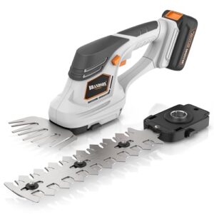 Brandson – Grasschere mit Akku – kabellose Strauch und Heckenschere – elektrischer Rasenkantenschneider – Aufsätze zum Wechsel – 12mAh Akku und Ladegerät inklusive