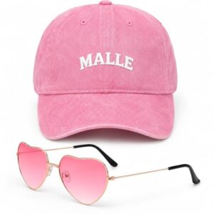 PIujsym 2er Set Malle Outfit Damen Kappe & Herz Sonnenbrille, Perfektes Mallorca Party Outfit für Sommer Strand Urlaub (Rosa)
