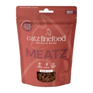 catz finefood Meatz Katzen Leckerlies Kalb N° 5 – knusprige Streifen aus Kalbfleisch – gegrillt und getrocknet – Katzensnack ohne Zucker, getreidefrei, 45g