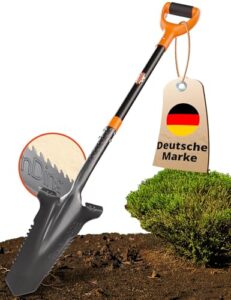 Der stabile Spaten mit Wurzelsäge | Wurzelspaten für das einfache Graben im Garten | Schaufel Garten mit ergonomischem Griff und breiter Trittkante | Gärtnerspaten mit Säge für Harte Böden