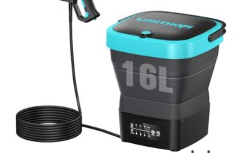 LDHTHOPI Akku Hochdruckreiniger mit 16L Wassertank, 51.7Bar 4 Druckstufen Kabelloser Druckreiniger 2×5000mAh Akku, für Auto Fahrrad Terrasse Balkon – ohne Wasseranschluss