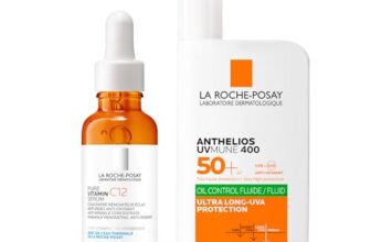 La Roche-Posay Set mit Pure Vitamin C12 Serum und Anthelios UVMune 400 Invisible Fluid, Für ebenmäßige und UV-geschützte Haut, Mit Vitamin C und LSF50+, Bei reifer Haut bzw. Mischhaut, 30 ml + 50 ml