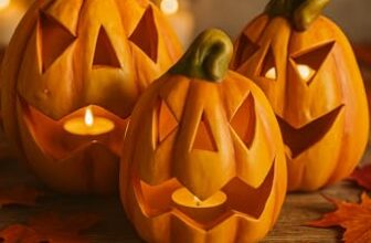 3er Set Halloween Kürbisse aus Terrakotta – Handbemalte Kürbis Deko mit Gesichtern – Herbstdeko für innen & außen, Tischdeko & Gartendeko für Herbst & Halloween