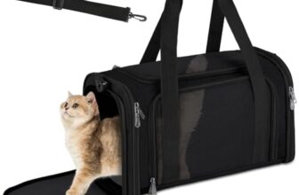 vsshe Hundebox Faltbar, L40 x B25 x H25 cm Transportbox für Hunde und Katzen, Geeignet für Auto & Flugzeug, Leicht Atmungsaktiv für Kleine Katzen, Kaninchen & Welpen mit Gewicht max 4.54kg, Schwarz