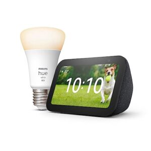 Echo Show 5 (3. Gen.) | Anthrazit + Philips Hue White Smart Bulb (E27), Funktionert mit Alexa – Smart Home-Einsteigerpaket