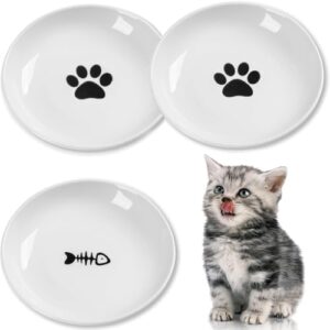 Keramik Katzennapf 3er Set, Weiß – Futternapf Katzen Flach mit Rutschfestem Silikonring für Perser & Flachgesichter – Spülmaschinenfest, Hygienisch