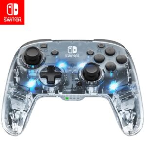 Afterglow LED drahtlos Deluxe Gaming Controller – Lizenziert durch Nintendo für Switch and OLED – RGB Hue Color Lights – See through Gamepad Controller – Paddle Buttons