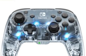Afterglow LED drahtlos Deluxe Gaming Controller – Lizenziert durch Nintendo für Switch and OLED – RGB Hue Color Lights – See through Gamepad Controller – Paddle Buttons