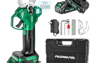 PAOWAFOL Akku Astschere, Elektrische Gartenschere mit 41 mm max. Schnittdurchmesser elektrische schere mit 2*2000 mAh Batterien, LCD-Display bürstenlosem Motor und Ersatzklinge, für Äste und Obstbäume