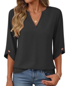 PLMOKEN Bluse Damen 3/4 Arm V Ausschnitt Oberteil T Shirt Elegant Tops