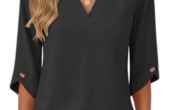 PLMOKEN Bluse Damen 3/4 Arm V Ausschnitt Oberteil T Shirt Elegant Tops