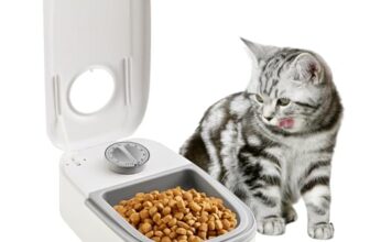 WIYETY Automatischer Futterspender für Haustier, Automatische Haustierfütterung für Hunde und Katzen, Futterautomat mit mit 48-Stunden Timer, Futternapf für Katzen und Hunde(350ML)