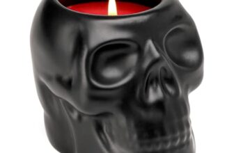 Gotische Totenkopf Kerze – Große Duftkerze Halloween Deko, Roter Kürbis