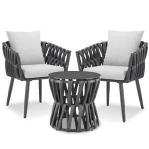 tectake® Gartenmöbel-Set Lugano Rope-Design, Aluminiumgestell, Tisch 2 Stühle, Dicke Sitzpolster, Gartenlounge, Loungemöbel, Gartensitzgruppe, Outdoor Lounge Set, Terrassenmöbel, Balkonmöbel