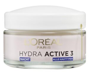 L’Oréal Paris Nachtpflege für das Gesicht, Anti-Aging Feuchtigkeitspflege mit Omega 3 und 6, Feuchtigkeitspendende Gesichtscreme für die Nacht, Hydra Active 3, 1 x 50 ml