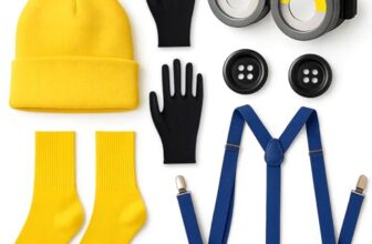 Minion Kostüm Erwachsene Set 7-teilig – Gelbe Mütze, Brille, Handschuhe, Socken, Blaue Hosenträger & Knöpfe, Kostüm, Lustiges Karneval Kostüm Damen & Herren – Faschingskostüme Damen