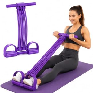 8 Tube Fitnessbänder Mit Griff & Pedal, Upgrade 3-In-1 Multifunktionales Zugseil, Elastischer Widerstandsband Bauchtrainer für Zuhause Full-Body-Übungen & Krafttraining, Lila