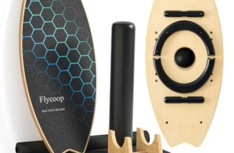 Flycoop Balance Board für Erwachsene – Holz Balance Board Set mit Rolle & Ball, Surf Trainer Indoor, Wackelbrett für Gleichgewicht, Koordination Training, Rutschfest