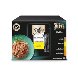 SHEBA Katzenfutter nass – 48x85g Portionsbeutel – Geflügel Variation in Gelee – Nassfutter für Katzen – 1 Großpackung