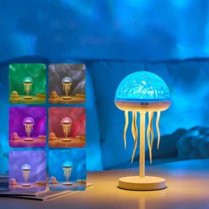 Elfeland S09 Quallenprojektorlampe 2W 1000mAh Akku USB LED Nachtlicht für Kinder,Schlafsoother,Ozeanwellenlampe mit IR-F