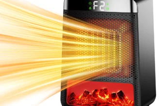 1500W 3D Dynamischer Flammenheizlüfter PTC Schnellheizgerät 2-Gänge Heißluft Umgebungslicht 4-Gänge Timerfunktion für Zu