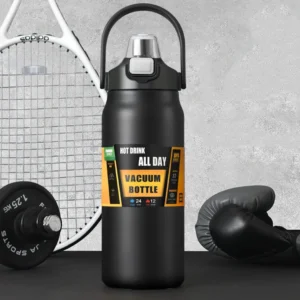 Tragbare Thermosflasche mit großem Fassungsvermögen von 1500 ml mit Strohhalm, aus 304 Edelstahl, Thermotasse, Kaffeetas