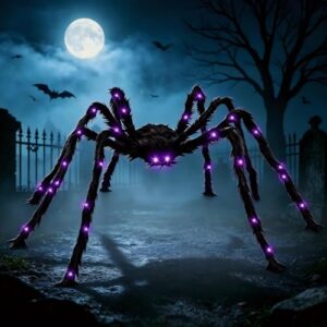 Halloween Spinne mit LED, Halloween Deko Outdoor Garten Gruselig Groß 125cm