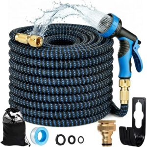 Gartenschlauch mit 10-fach Sprühpistole, expandierbarer Wasserschlauch, 1/2″ & 3/4″ Messingverbinder, flexibler Gartenschlauch zur Bewässerung, Auto waschen (75FT)