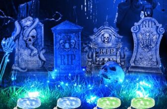 Efymosce 4 Stück Halloween Glühendes Grabsteine Deko mit 8 Stück 3 Meter Lichterkette, Wasserdichtes Grabstein Schilde, Dekoration Set für Rasenhof Hinterhof Haunted Friedhof Zombie Party