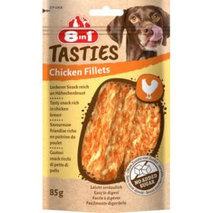 8in1 Tasties Chicken Fillets Hunde-Snack – getreidefreie Leckerlis aus köstlicher Hähnchenbrust, 85 g