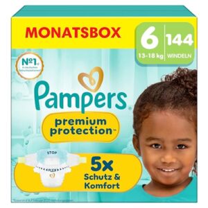 Pampers Premium Protection Größe 6, 144 Windeln, 13kg+, Komfort und Schutz von Pampers für empfindliche Haut