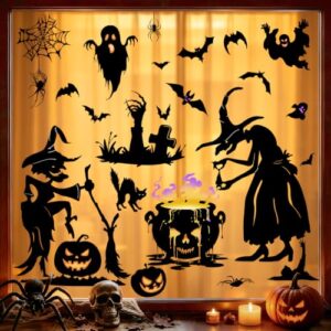Tanlaby Halloween Fensterbilder Deko Hexen Kürbis Fledermaus Spinne