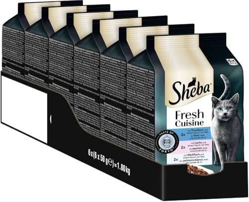 Sheba Portionsbeutel Katzennassfutter Multipack Fresh Cuisine Taste of Tokyo mit Thunfisch und Lachs MSC, 6x6x50g – Exquisites Katzenfutter mit Thunfisch und Lachs