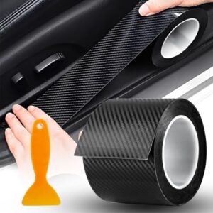 AKOLAFE Einstiegsleisten Schutz 10cm x 10m Einstiegsleisten Auto Kohlefaser Aufkleber Schwarz Autofolie Selbstklebend schutz Carbon Folie Auto Fiber für Autotür, Türgriffe