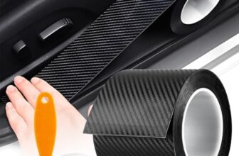 AKOLAFE Einstiegsleisten Schutz 10cm x 10m Einstiegsleisten Auto Kohlefaser Aufkleber Schwarz Autofolie Selbstklebend schutz Carbon Folie Auto Fiber für Autotür, Türgriffe