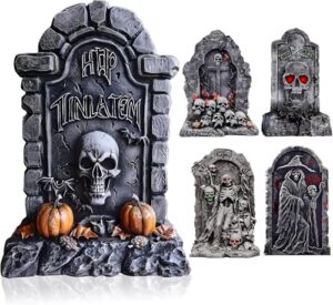 BEAUTLOHAS. 63CM Halloween Grabstein Dekoration, Rip Inschrift, 5PCS Halloween Yard Signs Decor Realistisch Grabstein Friedhof Dekorationen mit Pfahl für Haunted House Garden, Yard, Horror Decoration