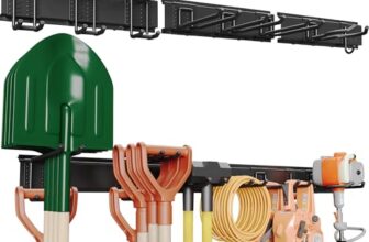 BONTEC Wandmontierter Werkzeughalter, 336 kg Tragfähigkeit, 3 Rail Panels, Verstellbare Garage Wandregale mit 8 Haken, Besenhalter, Gartengeräte Aufbewahrung, Stabil und Rostbeständig, Schwarz