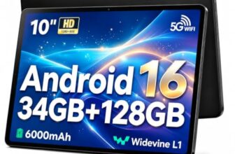 NIDUBIO Tablet 10 Zoll Android 16 Tablet, Octa Core, 34 GB RAM + 128 GB ROM, 6000 mAh Akku, 1280×800 IPS Touchscreen, WiFi 6, Bluetooth 5.4, Gesichtsentsperrung, Dual Kameras, Schwarz