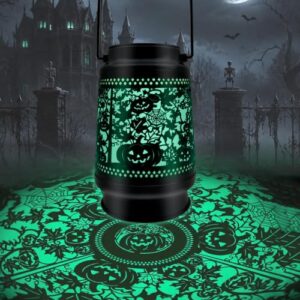 Gartenlaterne Halloween Deko Außen, LED Metall Dekolampe mit Kürbis Design, Laterne Hängend Wasserdichte Gartenleuchte für Terrasse Balkon Hof