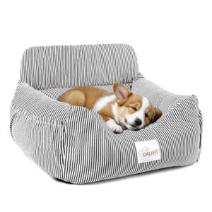 CALIYO Hundeautositz mit Stabiler Basis & Sicherheitsgurt | Hundesitz Auto für Kleine bis 10 kg | Memory Foam-Sitzauflage | Wasserdichter, Abwaschbarer Hundekorb mit Aufbewahrungstasche (Schwarz/Weiß)
