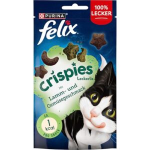 FELIX Crispies Katzensnack, Knusper-Leckerlie mit Lamm, 8 x 45g