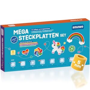Smowo® 8 Bügelperlen Platten in vielen Formen – 5mm Steckplatten Set – Stiftplatten – Rund, Stern, Viereck, Sechseck, Herz, Blume