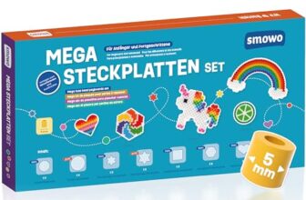 Smowo® 8 Bügelperlen Platten in vielen Formen – 5mm Steckplatten Set – Stiftplatten – Rund, Stern, Viereck, Sechseck, Herz, Blume